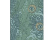 Vliesová tapeta na zeď, zelená, paví pera, NHW1045, Perla, Decoprint