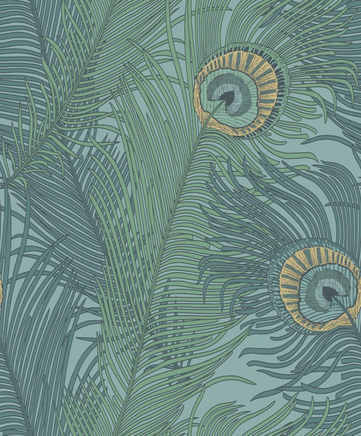 Vliesová tapeta na zeď, zelená, paví pera, NHW1045, Perla, Decoprint - Vliesové tapety