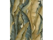 Vliesová tapeta na zeď, okrovo-modrá, listy, NHW1041, Perla, Decoprint