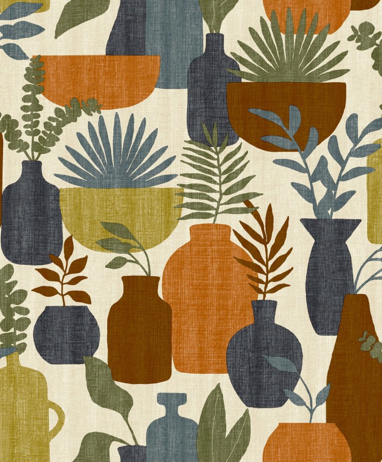 Retro vliesová tapeta na zeď, vázy s rostlinami, BA26042, Brazil, Decoprint - Vliesové tapety