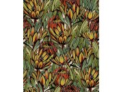 Oranžovo-zelená květinová vliesová tapeta na zeď, BA26032, Brazil, Decoprint