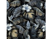 Vliesová tapeta na zeď, modrá, květiny, listy, kolibříci, NHW1003, Perla, Decoprint