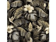 Vliesová tapeta na zeď, béžová, květiny, listy, kolibříci, NHW1002, Perla, Decoprint