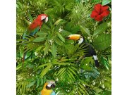 VÝPRODEJ - 1 KUS SKLADEM Vliesová tapeta s listy a papoušky L12304, Faux Semblant, Ugepa