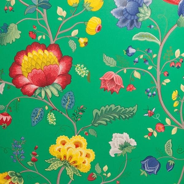 Zelená květinová vliesová tapeta na zeď 341036, Pip, Eijffinger - Tapety na zeď