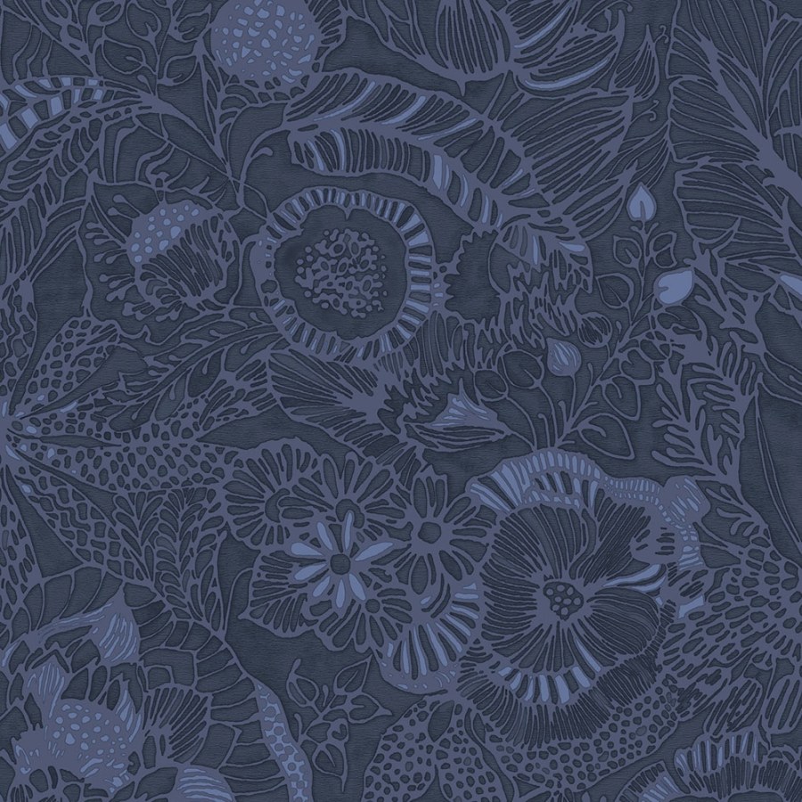 Modrá vliesová tapeta s květinami a listy 386512, Enso, Eijffinger - Vliesové tapety