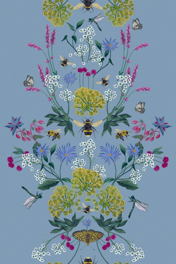 Modrá vliesová tapeta na zeď,  luční květiny, 118577, Joules, Graham&Brown