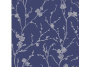 Modrá vliesová tapeta na zeď, stříbrné větvičky 103523, Reclaim, Graham&Brown