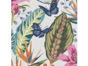 Tapety Yara Tapety dle materiálu Vliesové tapety - Šedo-bílá vliesová tapeta s květinami, listy a motýly, 118613, Envy Šedo-bílá vliesová tapeta s květinami, listy a motýly, 118613, Envy