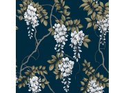 Tmavě modrá květinová vliesová tapeta na zeď, 114868, Zen, Superfresco Easy