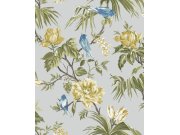 Romantická šedá vliesová tapeta s květinami a ptáčky, 118257, Next