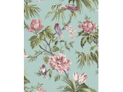 Romantická tyrkysová vliesová tapeta s květinami a ptáčky, 118254, Next