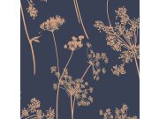 Modro-bronzová vliesová tapeta luční květiny, tráva 105581, Reclaim, Graham&Brown