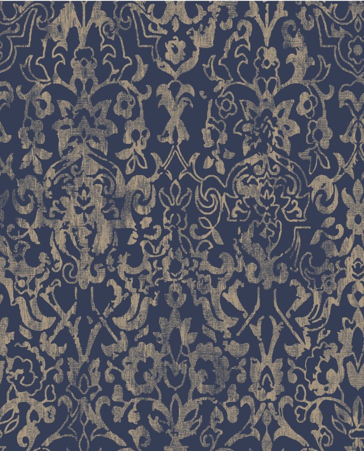 Modro-zlatá vliesová tapeta na zeď, zámecký damaškový vzor, 118294, Next Modro-zlatá vliesová tapeta na zeď, zámecký damaškový vzor, 118294, Next