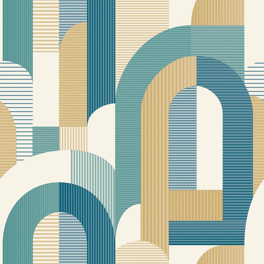 Tyrkysová vliesová tapeta, styl Art Deco MN3612, Maison, Grandeco - Vliesové tapety