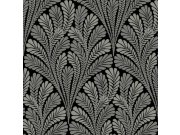 Černá předklížená tapeta na zeď, metalické listy BW3951, Damask, York