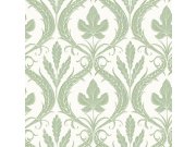 Zelenobílá předklížená tapeta, listy, ornamenty DM4921, Damask, York