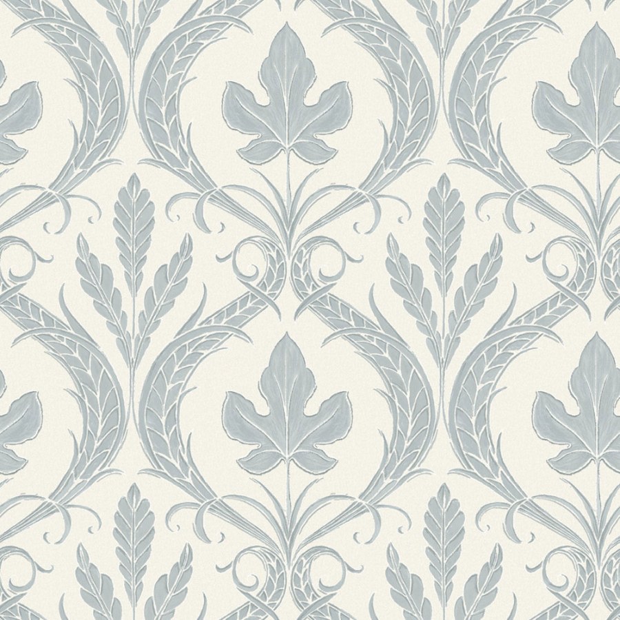 Modrobílá předklížená tapeta, listy, ornamenty DM4922, Damask, York - Papírové tapety