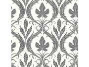 Černobílá předklížená tapeta na zeď, listy, ornamenty DM4926, Damask, York
