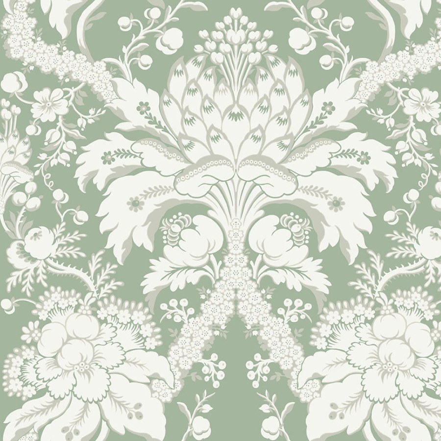 Zelenobílá předklížená tapeta na zeď, ornamenty DM4954, Damask, York - Papírové tapety