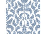 Bílá předklížená tapeta s modrými listy DM4962, Damask, York