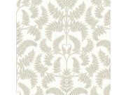 Bílá předklížená tapeta s šedo-béžovými listy DM4963, Damask, York