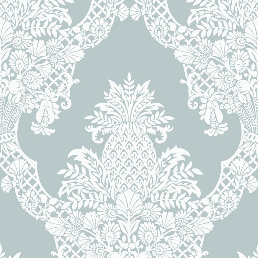 Tyrkysová předklížená tapeta, ananas, ornamenty DM4973, Damask, York - Papírové tapety