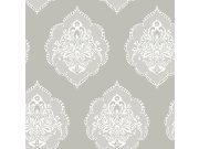 Šedá předklížená zámecká tapeta na zeď DM4984, Damask, York