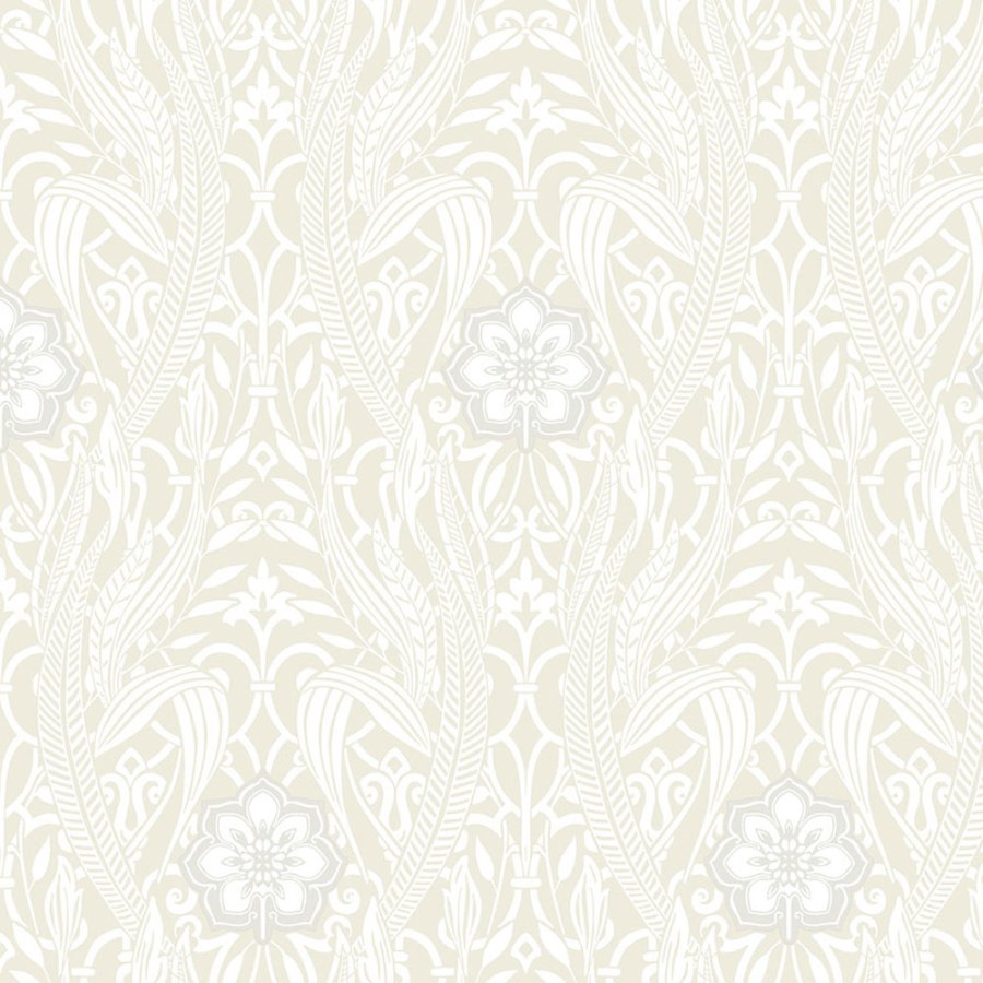 Béžová předklížená tapeta listy, květiny, ornamenty DM4993, Damask, York - Papírové tapety