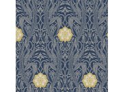 Modrostříbrná předklížená listy, květiny, ornamenty DM4994, Damask, York