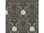 Černá předklížená tapeta na zeď - listy, květiny, ornamenty DM4995, Damask, York