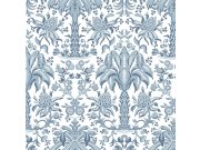 Modrá papírová tapeta na zeď -ornamenty, palmy DM5012, Damask, York