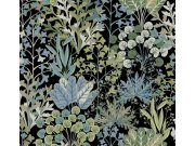Černá vliesová tapeta s rostlinami a listy, BL1811, Blooms Second Edition Resource Library, York