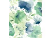 Zeleno-modrá vliesová květinová tapeta na zeď, BL1774, Blooms Second Edition Resource Library, York
