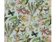 Tyrkysová vliesová tapeta s květinami a motýly, BL1725, Blooms Second Edition Resource Library, York