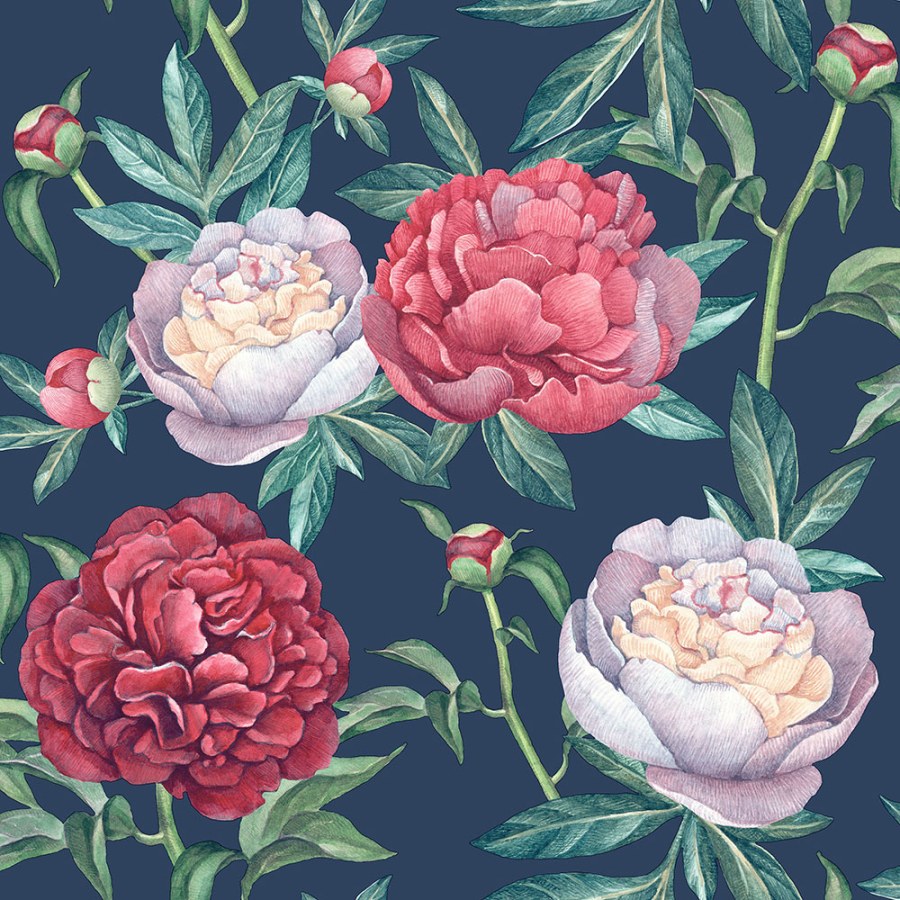 Modrá vliesová tapeta na zeď, Květy, M57301, Adéle, Ugépa - Vliesové tapety