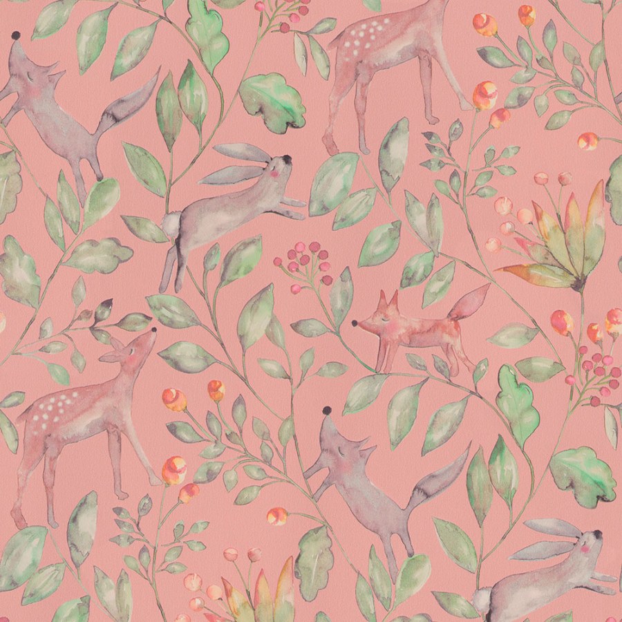 Růžová vliesová dětská tapeta s lesními zvířátky 220702, Doodleedo, BN Walls - Vliesové tapety