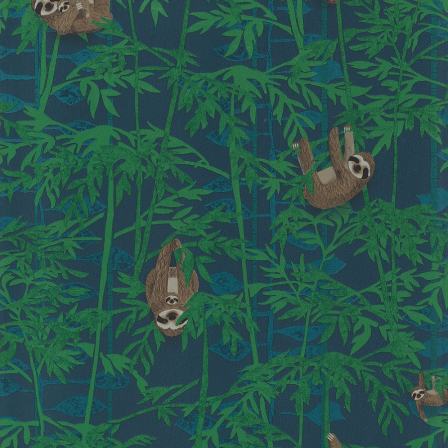 Modrá vliesová dětská tapeta s lenochody 220713, Doodleedo, BN Walls - Vliesové tapety