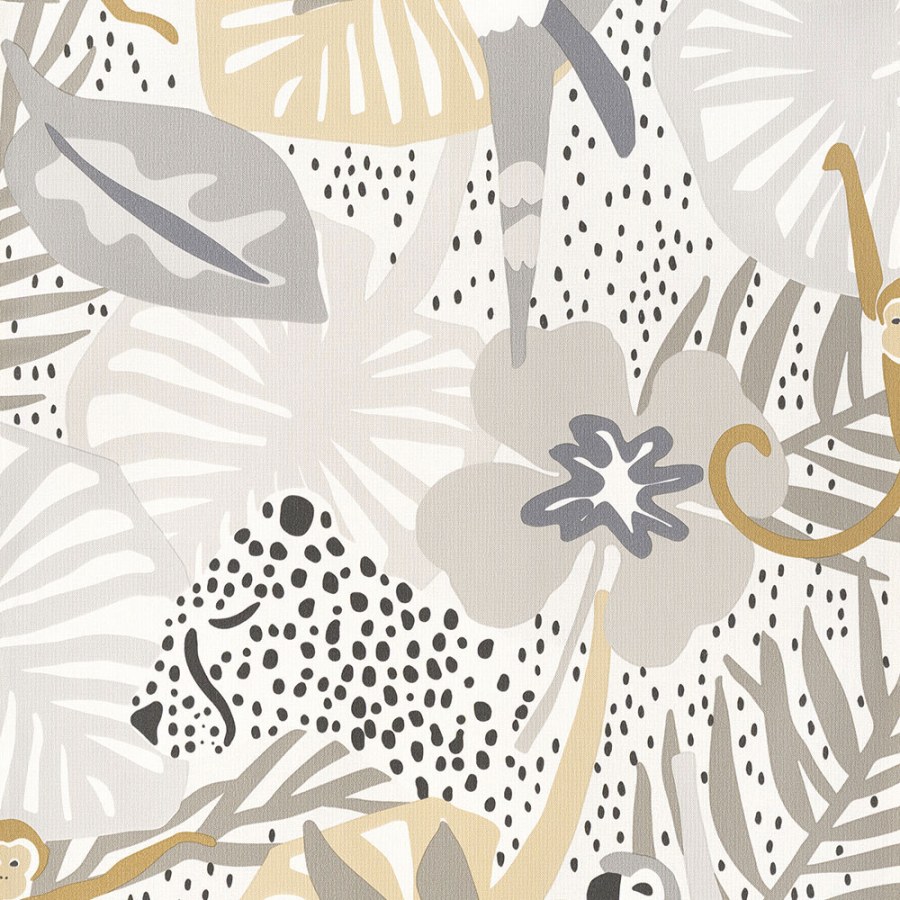 Vliesová dětská tapeta s listy, papoušky, opicemi 220720, Doodleedo, BN Walls - Vliesové tapety