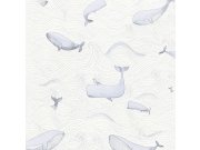 Šedo-bílá vliesová dětská tapeta s velrybami 220730, Doodleedo, BN Walls