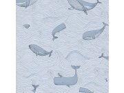 Modrá vliesová dětská tapeta s velrybami 220732, Doodleedo, BN Walls