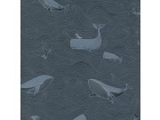 Modrá vliesová dětská tapeta s velrybami 220733, Doodleedo, BN Walls