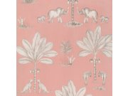 Růžová dětská tapeta, palmy, zvířátka z Afriky 220750, Doodleedo, BN Walls