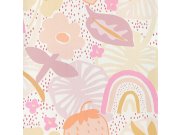 Dětská tapeta s listy, květinami, jahodami 220770, Doodleedo, BN Walls