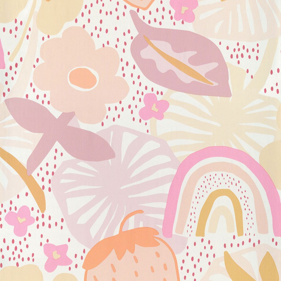 Dětská tapeta s listy, květinami, jahodami 220770, Doodleedo, BN Walls - Vliesové tapety