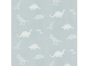 Šedo-zelená vliesová dětská tapeta s dinosaury 220782, Doodleedo, BN Walls