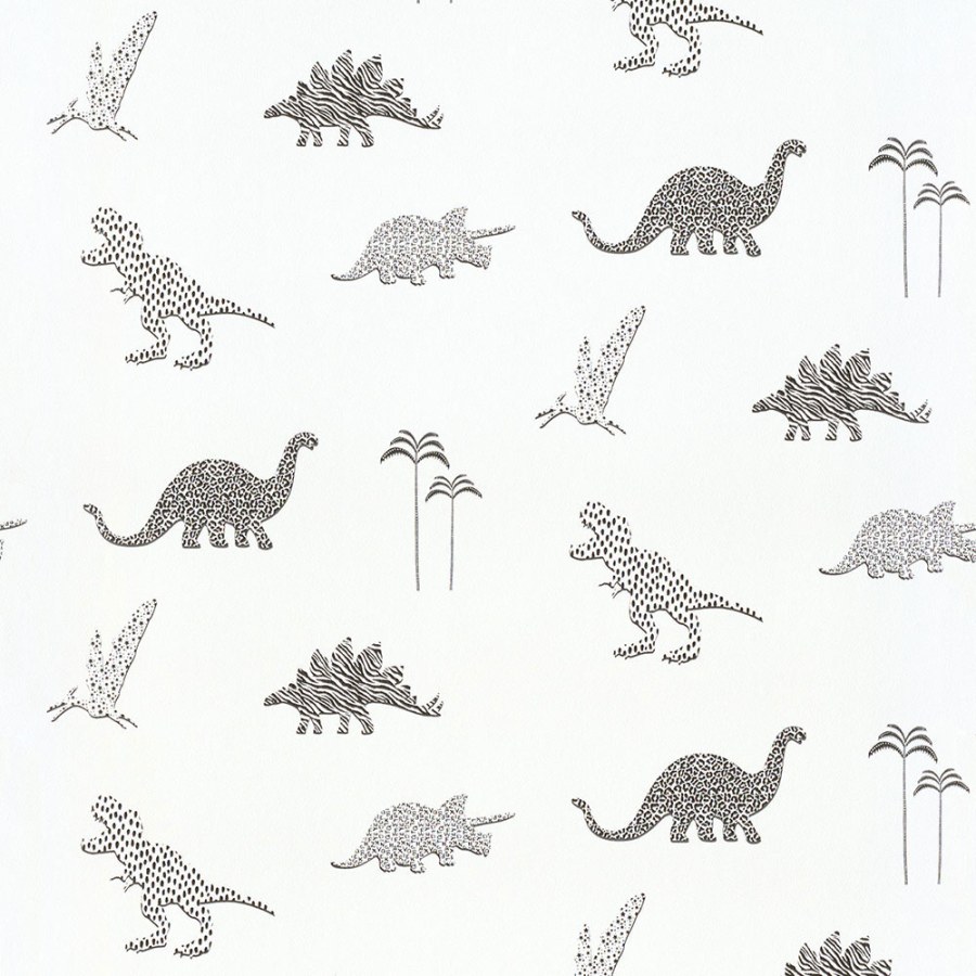 Černo-bílá vliesová dětská tapeta s dinosaury 220783, Doodleedo, BN Walls - Vliesové tapety
