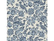 Modro-bílá vliesová tapeta s květinami a ptáky, 121067, Laura Ashley 3