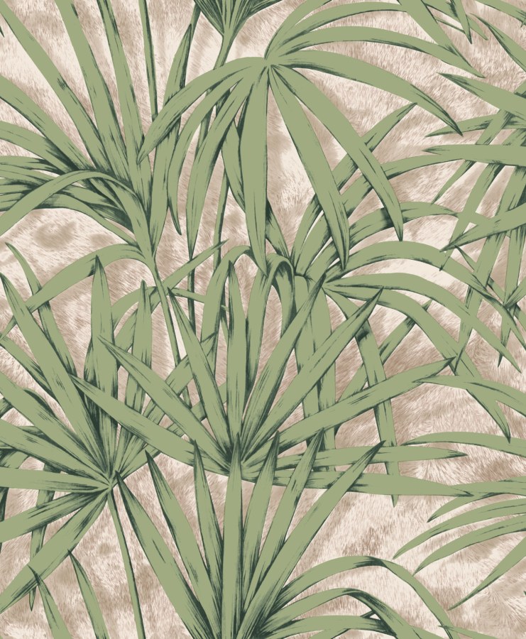 Luxusní béžová vliesová tapeta se zelenými listy, Z77543, Savana, Zambaiti Parati - Vliesové tapety