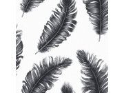 Luxusní černo-bílá vliesová tapeta s peříčky, Z77527, Savana, Zambaiti Parati